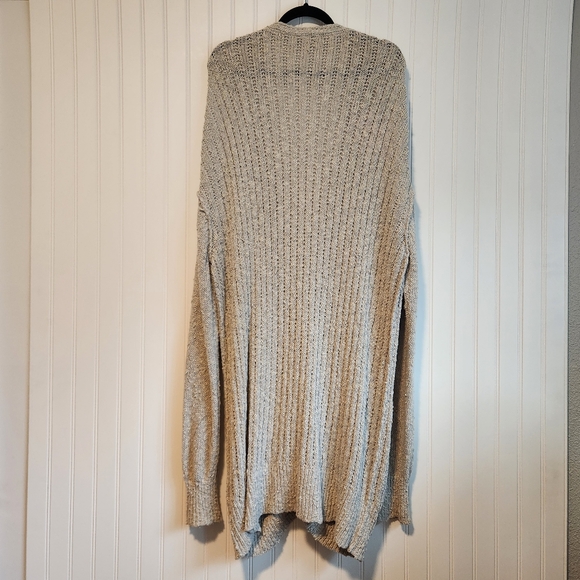 FREE PEOPLE Light Gray Sunset Drive Open Knit Oversized Long Line Cardigan Large - Picture 5 of 9